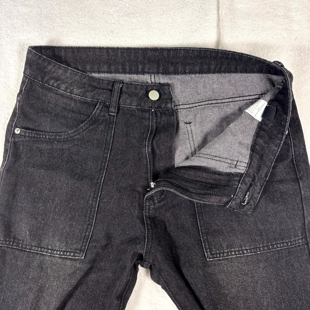 Flame Graphic Jeans Mens Small Black Straight Leg Streetwear Skate Y2K Festival - Picture 6 of 11